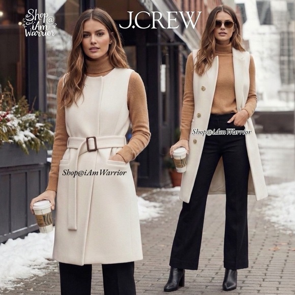 J.Crew ivory long sleeveless double cloth belted layering vest *shop@iamwarrior - Picture 3 of 13